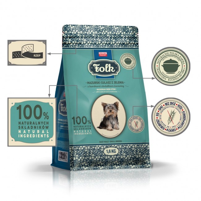 FOLK Small breeds Traditional masurian venison stew with beets and cranberries - dry dog food - 1,6kg FOLK Small breeds Traditional masurian venison stew with beets and cranberries - dry dog food - 1,6kg