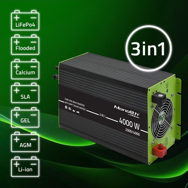 Qoltec Monolith 3-in-1 Solar Inverter with AC Charging | MPPT | UPS | ATS | 2000W | 4000W | 12V to 230V | Pure Sine Qoltec Monolith 3-in-1 Solar Inverter with AC Charging | MPPT | UPS | ATS | 2000W | 4000W | 12V to 230V | Pure Sine