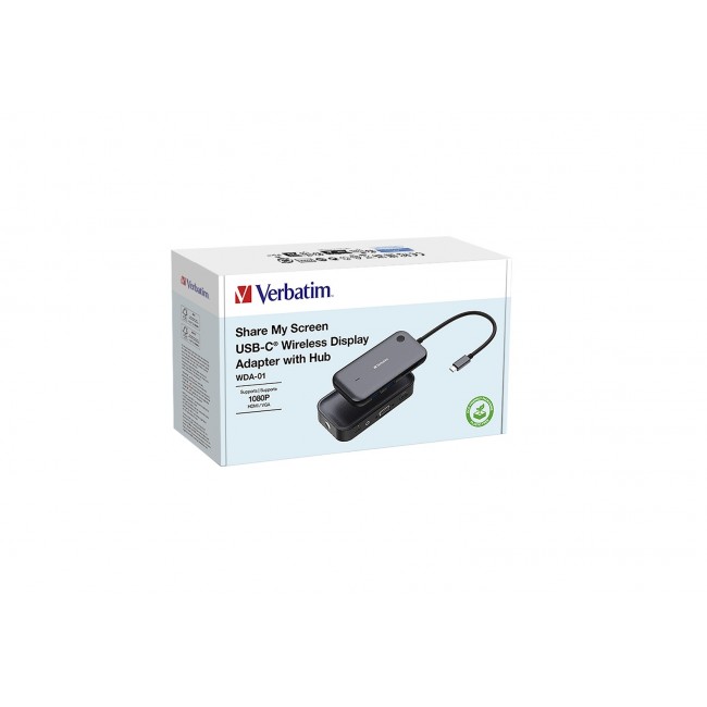 Verbatim Share My Screen 1080p USB-C Wireless Display Adapter with Hub WDA-01