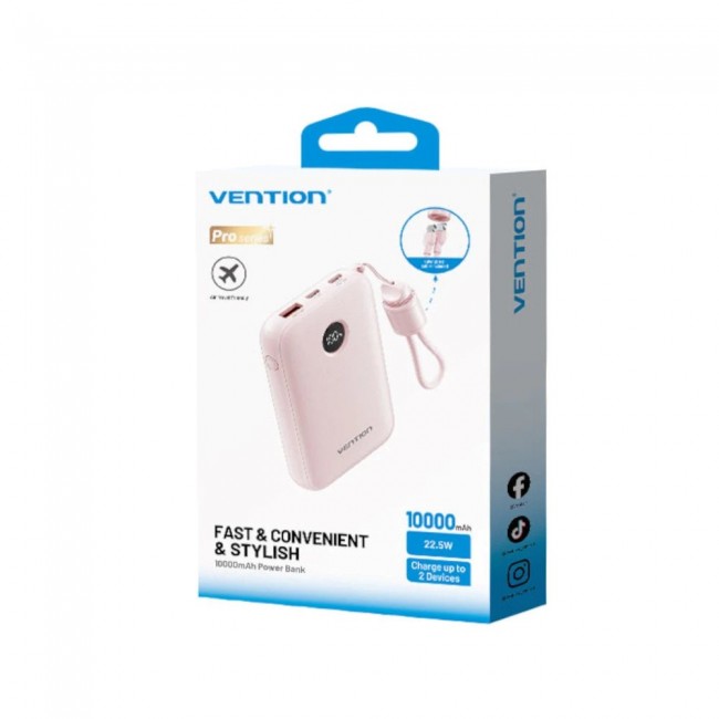 Vention 10000mAh Powerbank 2xUSB-C 1xUSB-A 22.5W, pink