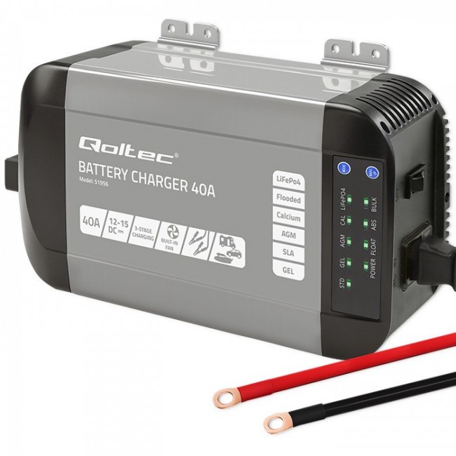 Qoltec Intelligent Professional Monolith Battery Charger for LiFePO4 AGM GEL SLA batteries | 40A | 12V