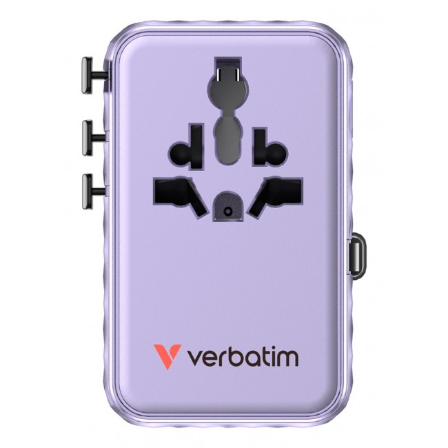 Verbatim Charge 'n' Travel 100W Universal Travel Adapter with retractable cable Purple