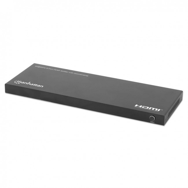 Manhattan 4K@60Hz 8-Port HDMI Splitter with Downscaling, Splits One HDMI Input to Eight HDMI Outputs (1x8), 18G, EDID Switch for Downscaling, Black