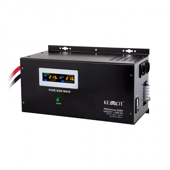KEMOT PROsinus-2200 wall-mounted emergency power supply unit inverter with a pure sine wave output and 12V charging function, 230V, 2200VA/1600W