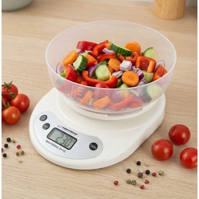 Esperanza EKS007 Kitchen scale with a bowl. White Electronic kitchen scale