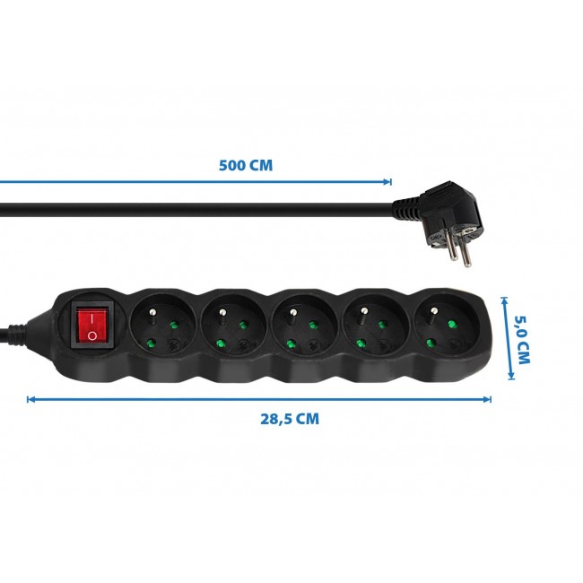 Esperanza ELK216K power extension 5 m 5 AC outlet(s) Indoor Black