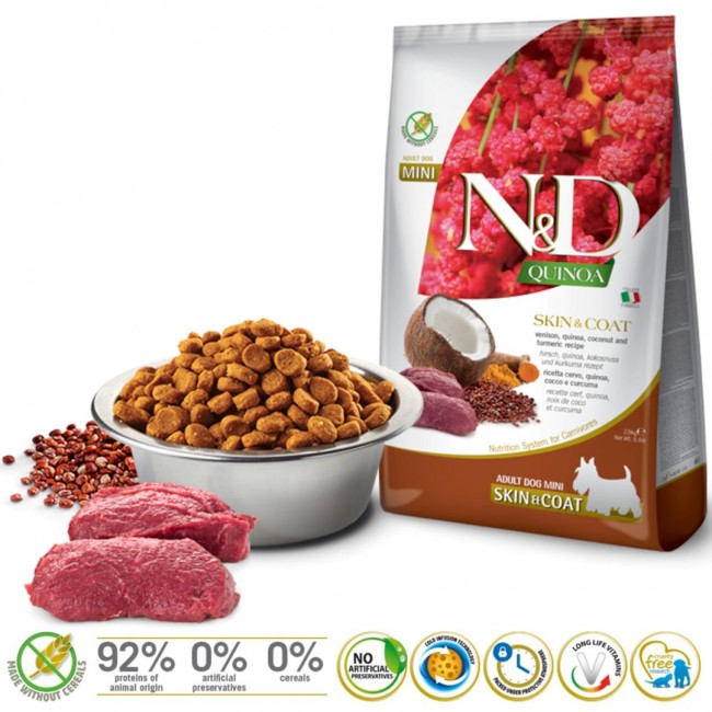 FARMINA N&D Quinoa Dog Skin&Coat Venison, Coconut Adult Mini - dry dog food - 2.5 kg
