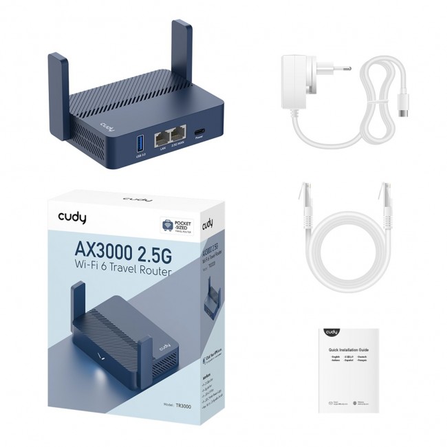 Cudy AX3000 wireless router Gigabit Ethernet Blue Cudy AX3000 wireless router Gigabit Ethernet Blue