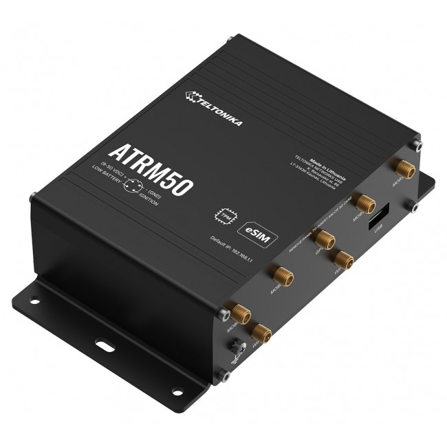 Teltonika ATRM50 5G Router for Transportation, Ultra-High Cellular Speeds, M12 CONNECTORS, DUAL SIM & eSIM, EN 45545-2 and EN 50155, PSU not included wireless router Gigabit Ethernet Dual-band (2.4 GHz / 5 GHz) Black Teltonika ATRM50 5G Router for Transportation, Ultra-High Cellular Speeds, M12 CONNECTORS, DUAL SIM & eSIM, EN 45545-2 and EN 50155, PSU not included wireless router Gigabit Ethernet Dual-band (2.4 GHz / 5 GHz) Black