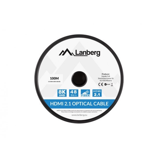 LANBERG HDMI CABLE M/M V2.1 100M 8K OPTICAL AOC LANBERG HDMI CABLE M/M V2.1 100M 8K OPTICAL AOC