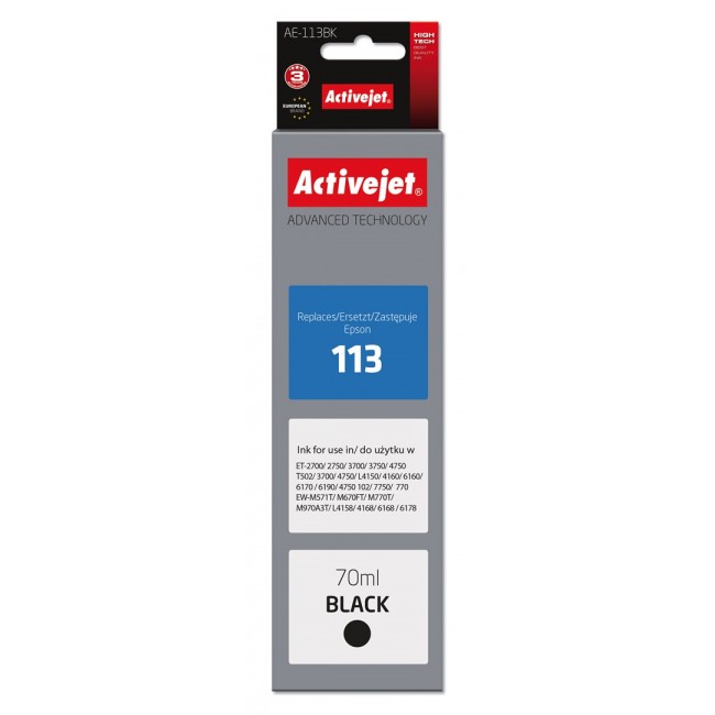 Activejet AE-113Bk Ink Bottle (Replacement Epson 113 C13T06B140 Supreme 70ml Black)