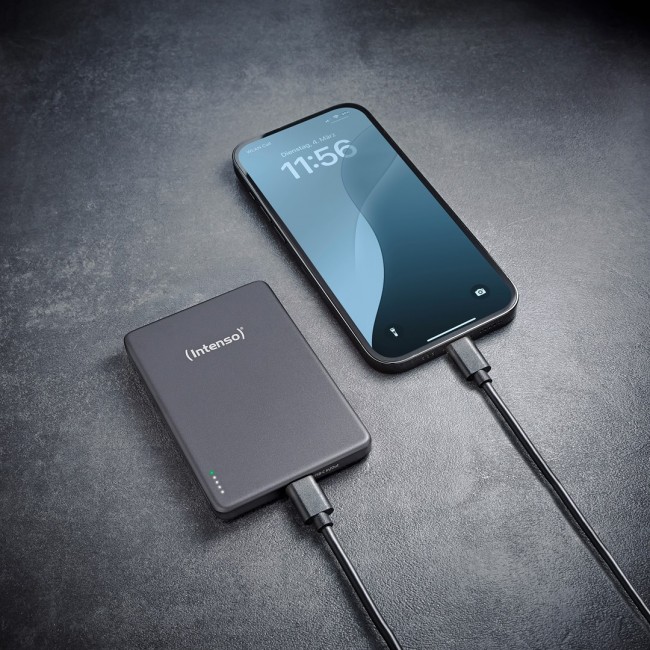 Intenso MW5000 Magnetic Power Bank 5000 mAh MagSafe Compatible, 15W Wireless Charging, 20W USB-C PD, Slim & Compact Tested in Germany Gray