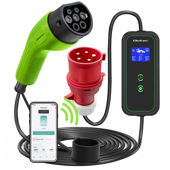 Qoltec Mobile EV Car Charger Adjustable 2in1 Type2 | 7kW | 230V | CEE 3 PIN | Wi-fi| LCD | Portable | Wallbox | 5m Qoltec Mobile EV Car Charger Adjustable 2in1 Type2 | 7kW | 230V | CEE 3 PIN | Wi-fi| LCD | Portable | Wallbox | 5m