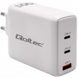 Qoltec 100W GaN Wall Charger | 5-20V | 1.5-5A | 2 x USB-C PD | 1 x USB QC 3.0 | White