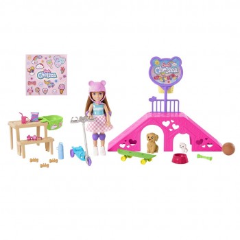 Barbie Chelsea Doll and Accessories, Skatepark Playset with 2 Puppies and 15+ Pieces