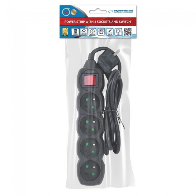 Esperanza ELK212K power extension 1.5 m 4 AC outlet(s) Indoor Black Esperanza ELK212K power extension 1.5 m 4 AC outlet(s) Indoor Black