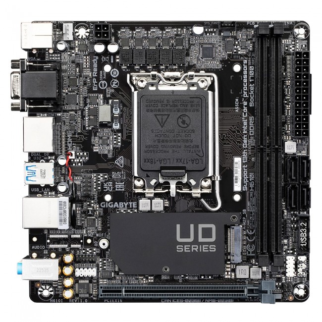 GIGABYTE H610I Motherboard - Supports Intel Core 14th CPUs, 4+1+1 Hybrid Digital VRM, up to 5600MHz DDR5, 1xPCIe 3.0 M.2, GbE LAN, USB 3.2 Gen 1