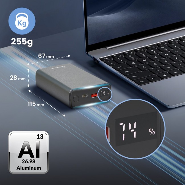 Extralink Powerbank EPB-126 20000mAh Silver Power bank, 45W PD, USB-C Extralink Powerbank EPB-126 20000mAh Silver Power bank, 45W PD, USB-C