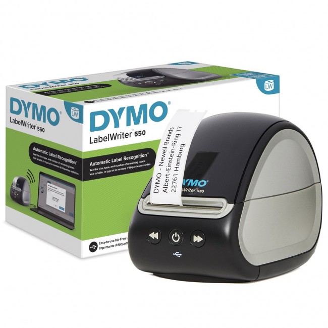 DYMO LabelWriter 550 Label Printer | Label Maker with Direct Thermal Printing | Automatic Label Recognition | Prints Address LabelsShipping LabelsBarcode Labels & More | EU 2 Pin Plug