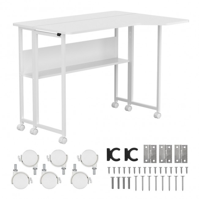 Maclean Folding Desk/Table, White, Mobile, 100x73 cm, max. 50 kg, Corner, L-Shaped, MC-126 L/W