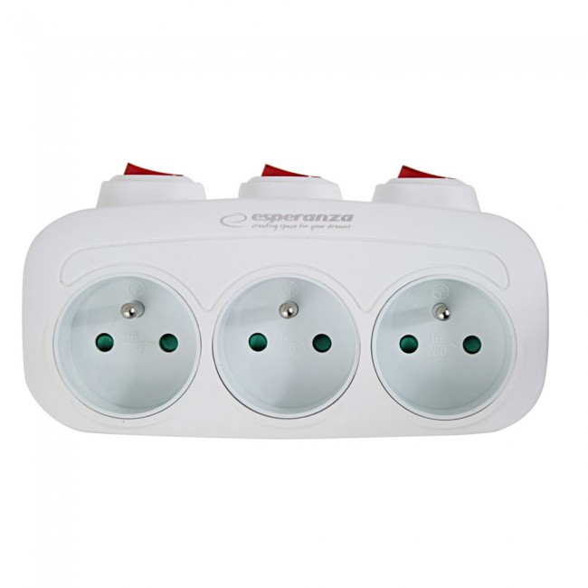 Esperanza ELK307W Electrical Splitter 3 sockets switch White Esperanza ELK307W Electrical Splitter 3 sockets switch White