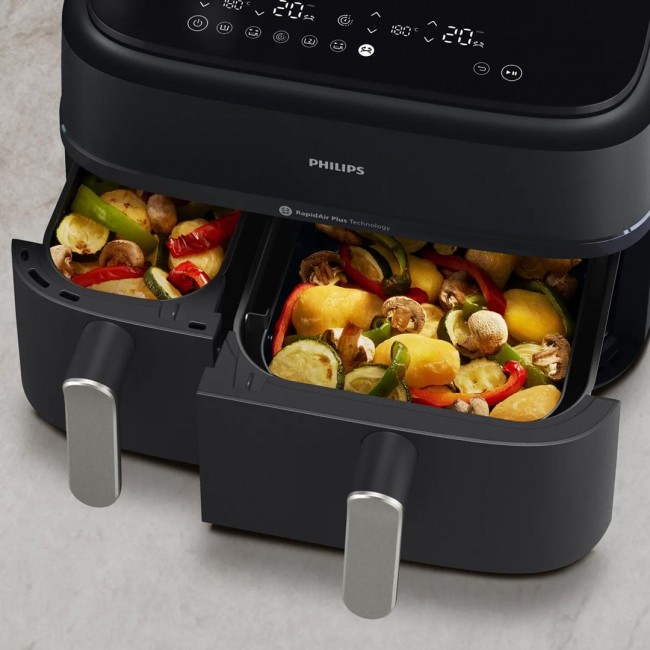 Philips 5000 series NA551/00 fryer Double 9 L Stand-alone 2750 W Hot air fryer Black, Silver