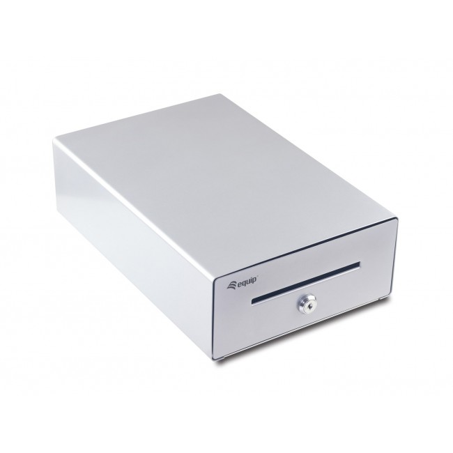 Equip Cash Register Drawer for Point of Sale (POS) System, 4 Bill/4 Coin Compartments, Removable Coin Slots, RJ11 connector, Aluminum