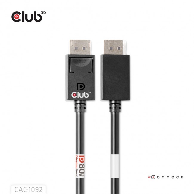 CLUB3D DisplayPort 2.1 Bi-Directional VESA DP80 Certified Cable 4K240Hz, 8K60Hz or 10K60Hz M/M 1.6m/5.25ft