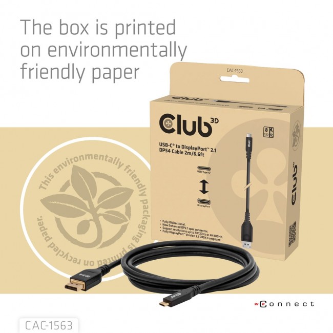 CLUB3D CAC-1563 video cable adapter 2 m USB Type-C DisplayPort Black CLUB3D CAC-1563 video cable adapter 2 m USB Type-C DisplayPort Black