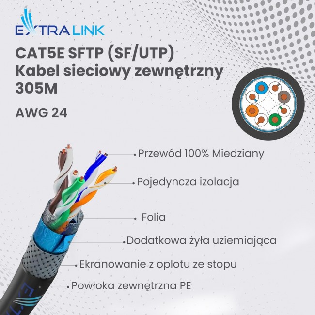 Extralink Twisted pair CAT5E SFTP (SF/UTP) V2 Outdoor 305M