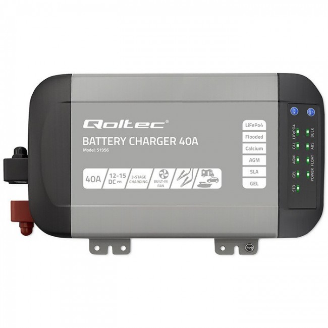 Qoltec Intelligent Professional Monolith Battery Charger for LiFePO4 AGM GEL SLA batteries | 40A | 12V