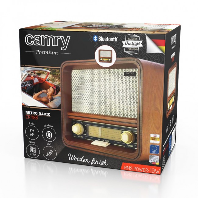 Camry Premium CR 1188 radio Personal Analog Black, White, Wood