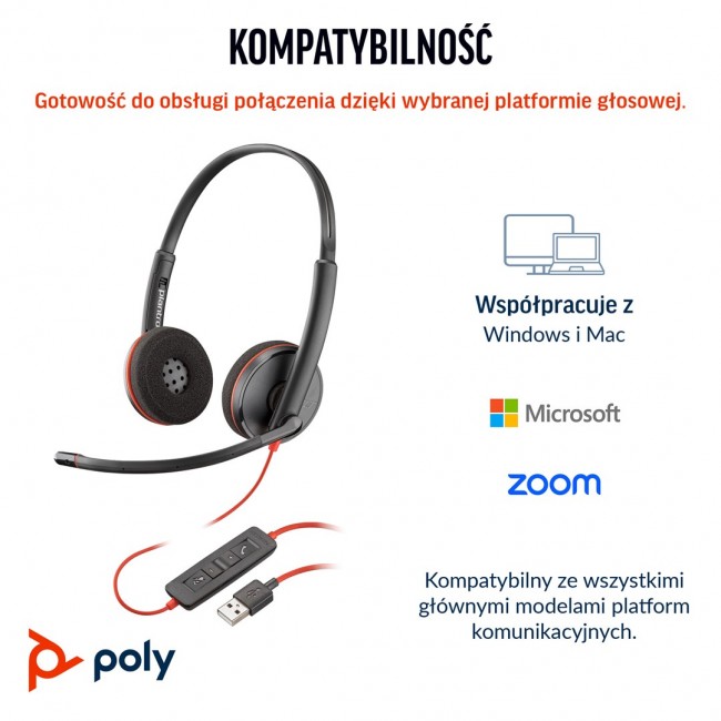 HP Poly Blackwire 3220 Stereo USB-C Headset +USB-C/A Adapter