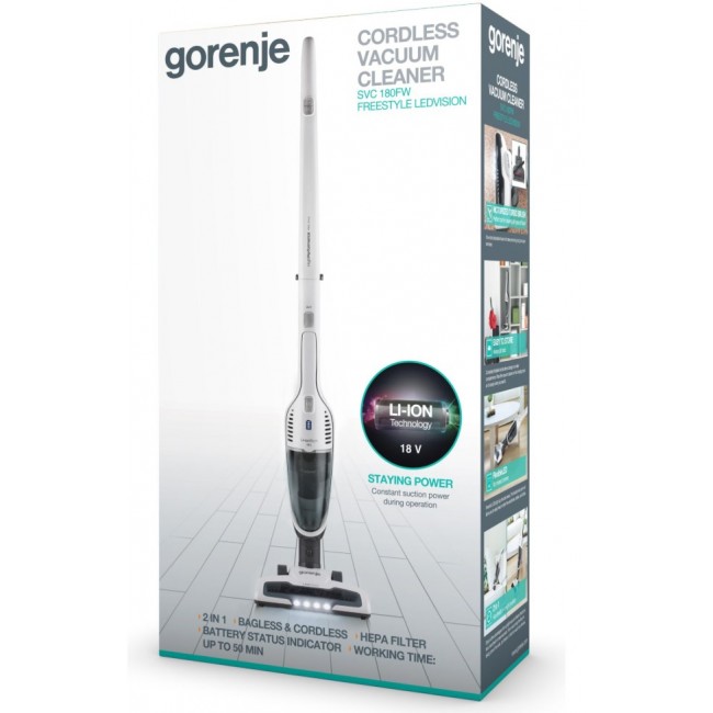 Gorenje SVC180FW 2-in-1 stick vacuum Battery Dry HEPA Bagless 0.6 L White