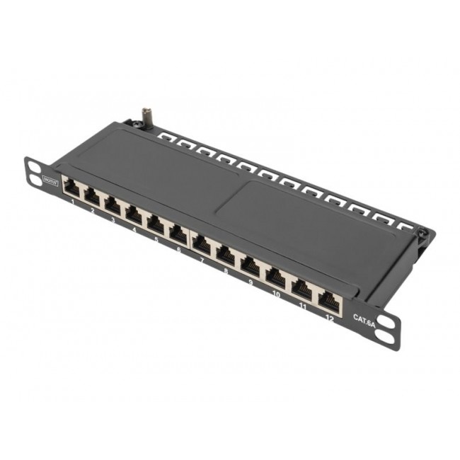 Digitus CAT 6A Slim Patch Panel, shielded, 12-port, 0.5 U, 10