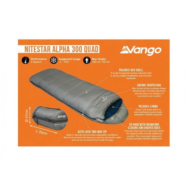 VANGO NITESTAR ALPHA 300 QUAD SLEEPING BAG VANGO NITESTAR ALPHA 300 QUAD SLEEPING BAG