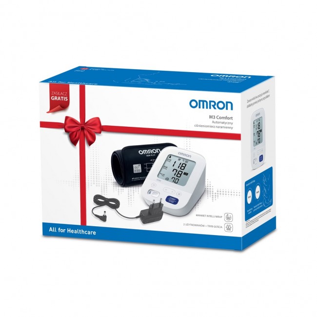 Omron M3 COMFORT Upper Arm Blood Pressure Monitor + Power Supply Gift Set