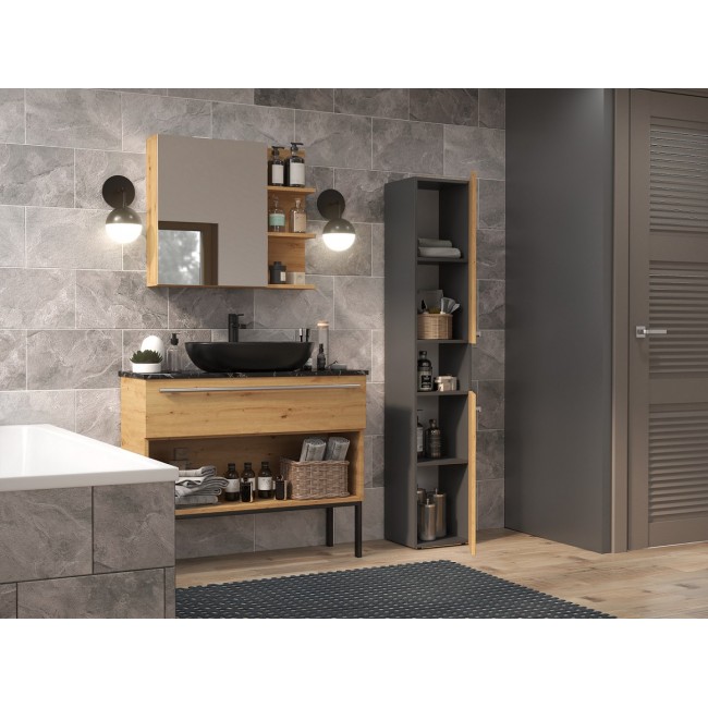 Topeshop NEL I ANT/ART bathroom storage cabinet Graphite, Oak