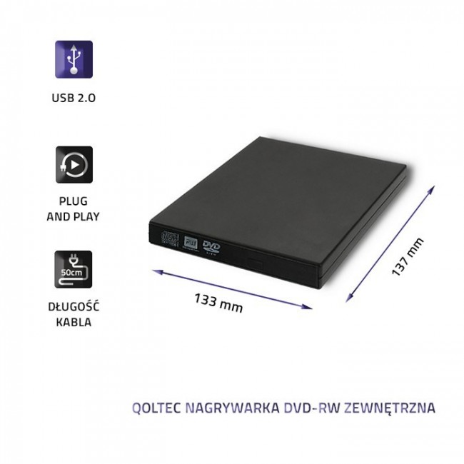 Qoltec 51858 External DVD-RW recorder |USB 2.0|Black