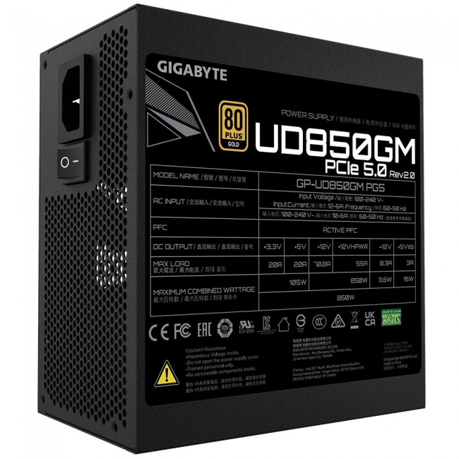 GIGABYTE UD850GM PG5 V2 Power Supply Unit- PCIe Gen 5.1, 80 PLUS Gold, Fully Modular Design, 120mm Fan, ATX 3.1 compatible, EU Plug GIGABYTE UD850GM PG5 V2 Power Supply Unit- PCIe Gen 5.1, 80 PLUS Gold, Fully Modular Design, 120mm Fan, ATX 3.1 compatible, EU Plug