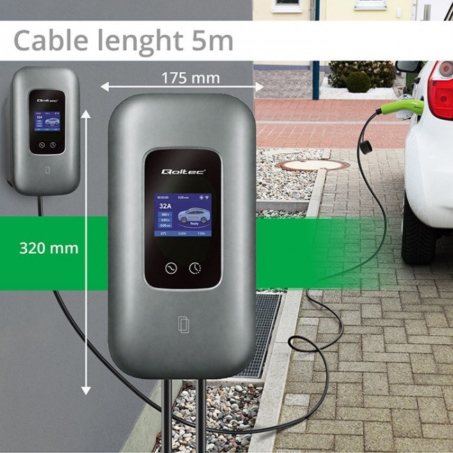 Qoltec Stacja adowania EV Typ2 do samochodu elektrycznego i hybryd | 3 fazy | 22kW | 32A | Wi-fi | LCD | RFID | Smart life | TUYA | Wallbox | 5m Qoltec Stacja adowania EV Typ2 do samochodu elektrycznego i hybryd | 3 fazy | 22kW | 32A | Wi-fi | LCD | RFID | Smart life | TUYA | Wallbox | 5m