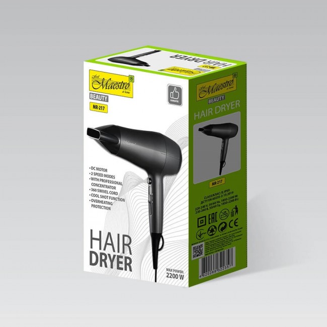 Hair dryer MAESTRO MR-217 2200 W Black, Graphite Hair dryer MAESTRO MR-217 2200 W Black, Graphite