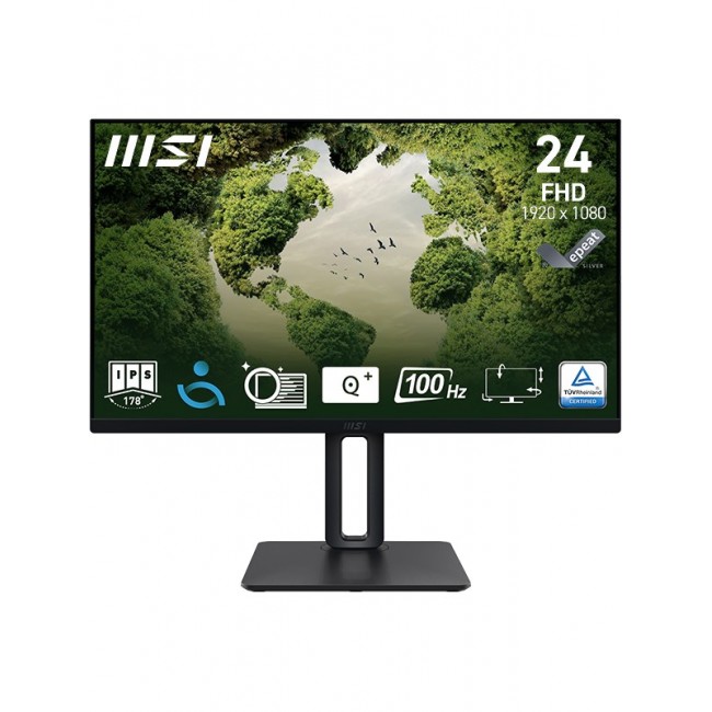 MSI Pro MP245PG 24 Inch Monitor, FHD (1920 x 1080), 100Hz, IPS, 1ms, 1x HDMI 1.4b, 1x DP 1.2a output, 1x D-Sub(VGA), Built-in Speakers, Anti-Glare, Anti-Flicker, Less Blue light, T V Certified, VESA, Kensington, 4-way adjustable stand, Black MSI Pro MP245PG 24 Inch Monitor, FHD (1920 x 1080), 100Hz, IPS, 1ms, 1x HDMI 1.4b, 1x DP 1.2a output, 1x D-Sub(VGA), Built-in Speakers, Anti-Glare, Anti-Flicker, Less Blue light, T V Certified, VESA, Kensington, 4-way adjustable stand, Black