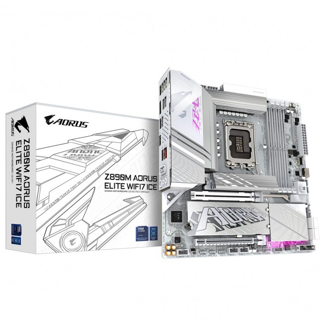 GIGABYTE Z890M AORUS ELITE WIFI7 ICE Motherboard - Supports Intel Core Ultra (Series 2) CPUs, 12+1+2 phases VRM, up to 8800MHz DDR5 (OC), 1xPCIe 5.0 + 2xPCIe 4.0, Wi-Fi 7, 2.5GbE LAN, USB 4 GIGABYTE Z890M AORUS ELITE WIFI7 ICE Motherboard - Supports Intel Core Ultra (Series 2) CPUs, 12+1+2 phases VRM, up to 8800MHz DDR5 (OC), 1xPCIe 5.0 + 2xPCIe 4.0, Wi-Fi 7, 2.5GbE LAN, USB 4