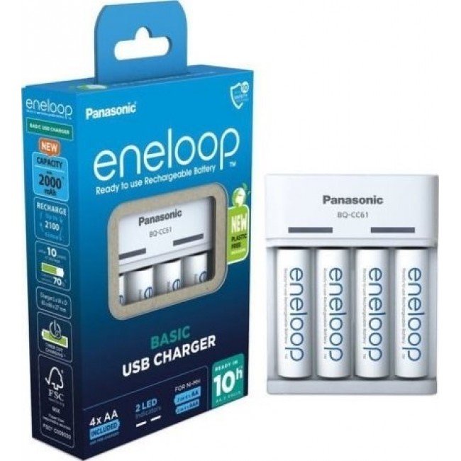 PANASONIC BASIC USB CHARGER + 4x AA ENELOOP 2000 mAh PANASONIC BASIC USB CHARGER + 4x AA ENELOOP 2000 mAh