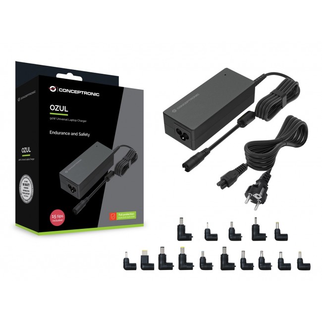 Conceptronic OZUL08B15 90W Universal Laptop Charger, 15 Charging Tips incl. Conceptronic OZUL08B15 90W Universal Laptop Charger, 15 Charging Tips incl.