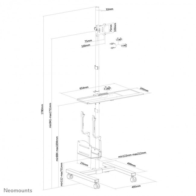 Neomounts FPMA-MOBILE1700 Mobile workstation 10-32 Neomounts FPMA-MOBILE1700 Mobile workstation 10-32