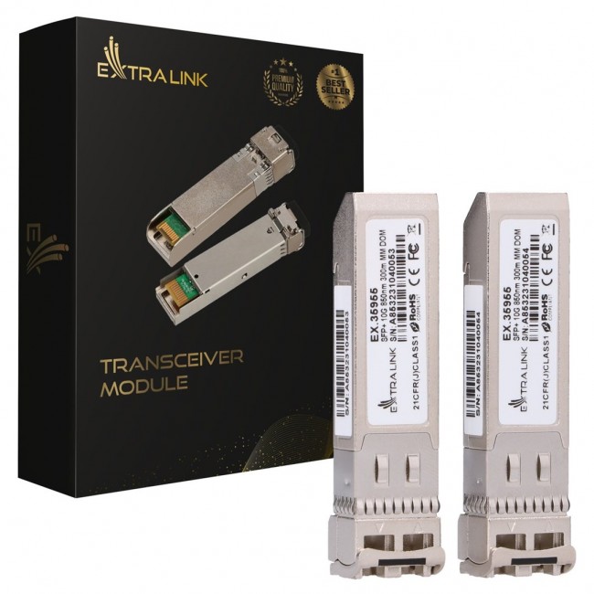 Extralink SFP+ 10G 2-pack | SFP+ Module | 10Gbps, LC/UPC, 850nm, 300m, multi mode, DOM