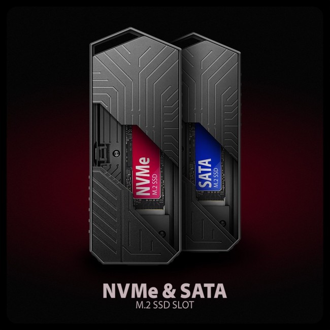 Axagon EEM2-GAM, USB-C 10Gbps - NVMe & SATA SSD GAME M.2 box, bezšroubkov SSD enclosure Black Axagon EEM2-GAM, USB-C 10Gbps - NVMe & SATA SSD GAME M.2 box, bezšroubkov SSD enclosure Black