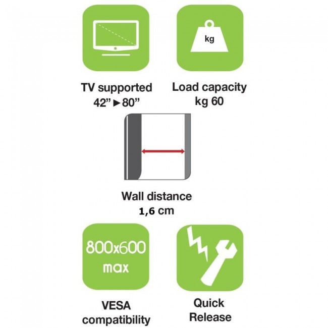 Techly Wall Mount for LED LCD TV 42-80 Ultra Slim Fixed H600mm Techly Wall Mount for LED LCD TV 42-80 Ultra Slim Fixed H600mm